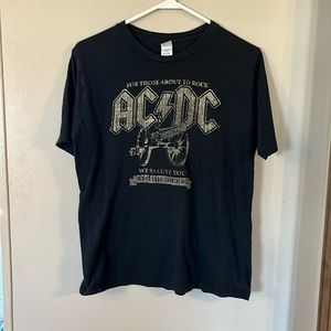 AC/DC For those about to rock short sleeve tee. Black and yellow. Size Medium